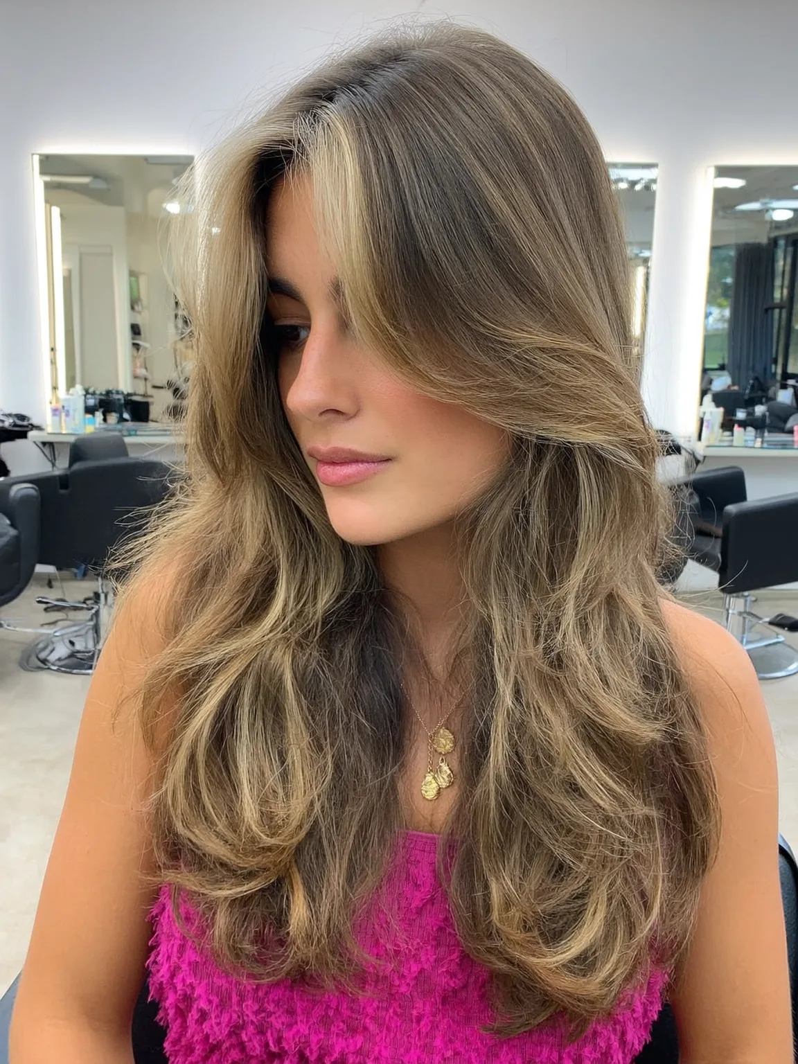sandy blonde with subtle highlights long layers